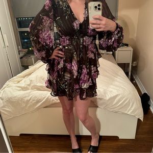 Maroon floral ruffle dress